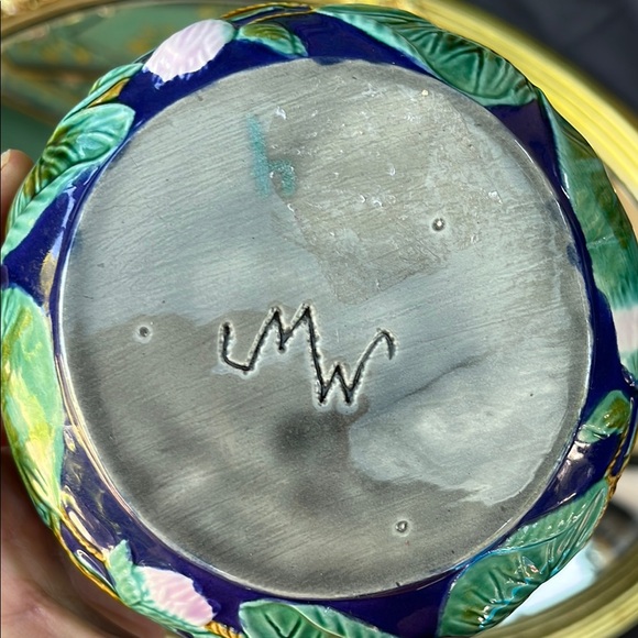 Hand-Painted Blue Ceramic Pitcher with Floral Design - Picture 5 of 6